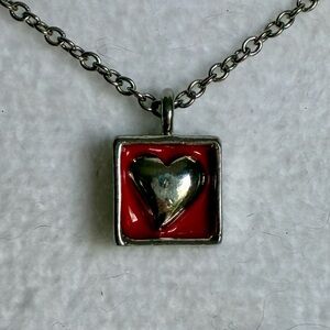 ♥️ Cookie Lee Silver Tone Heart in a Red Box Pendant Necklace Minimalist Design